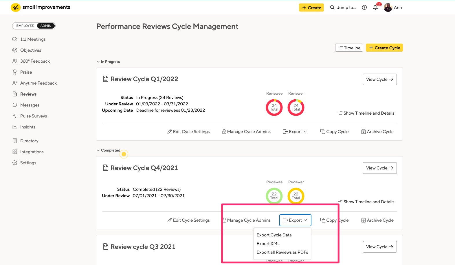 Exporting performance reviews - Small Improvements Help Center