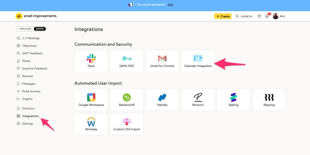 1:1 Meetings Calendar Integration: Administrative Walkthrough - Small  Improvements Help Center